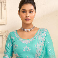 Laxmipati RaangSaaz Teal Blue Georgette Saree with Floral Embroidery