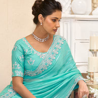 Laxmipati RaangSaaz Teal Blue Georgette Saree with Floral Embroidery