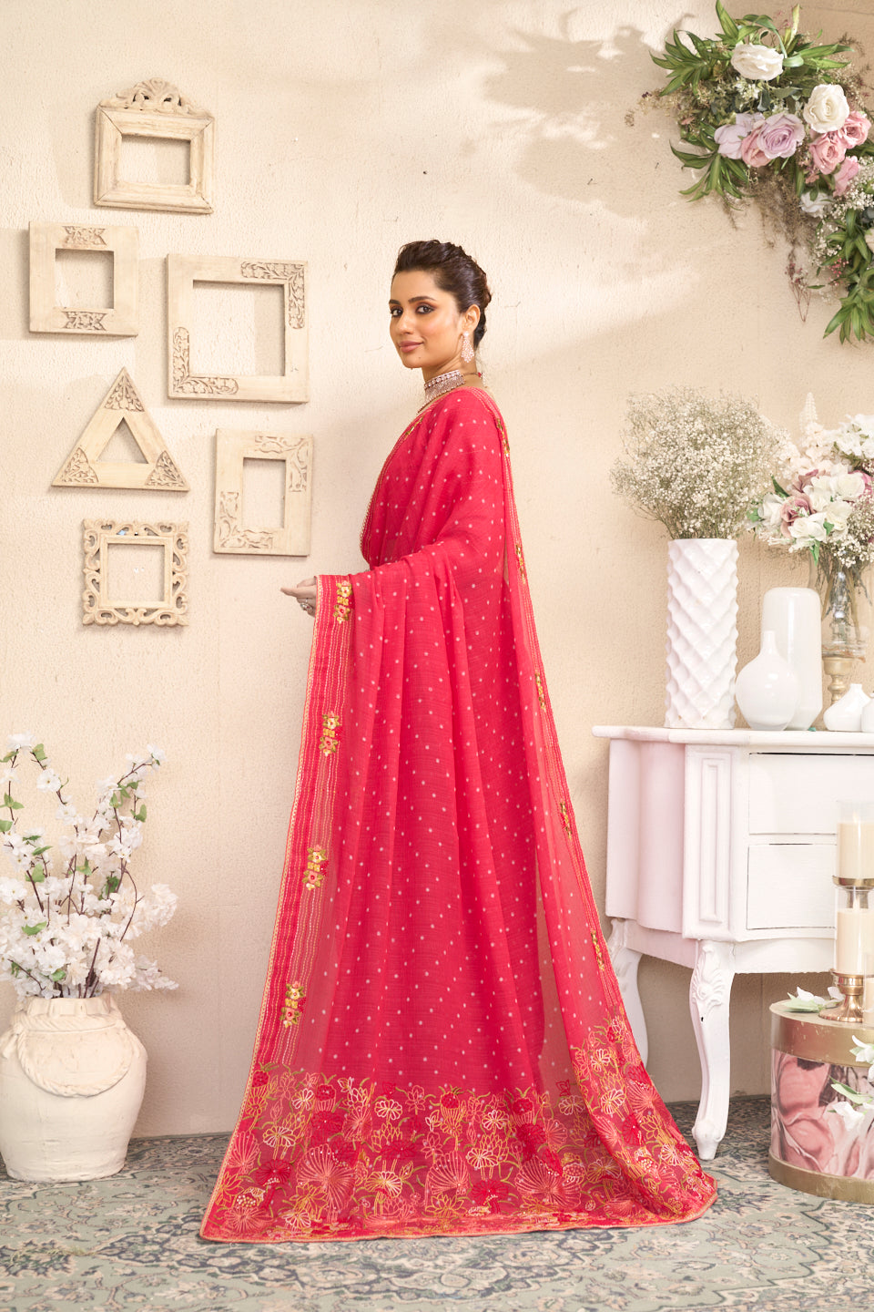 Laxmipati RaangSaaz Pink Chiffon Saree with Floral Embroidery