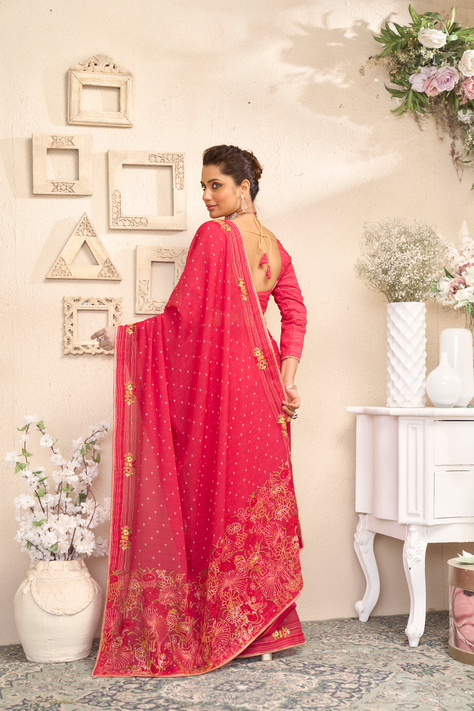 Laxmipati RaangSaaz Pink Chiffon Saree with Floral Embroidery