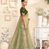 Laxmipati RaangSaaz Pastel Green Saree with Floral Embroidery