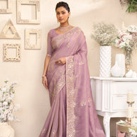 Laxmipati Raang Saaz Purple Silk Saree with Floral Embroidery