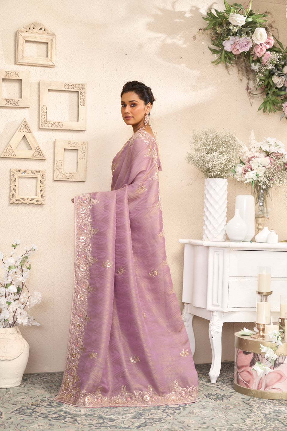 Laxmipati Raang Saaz Purple Silk Saree with Floral Embroidery