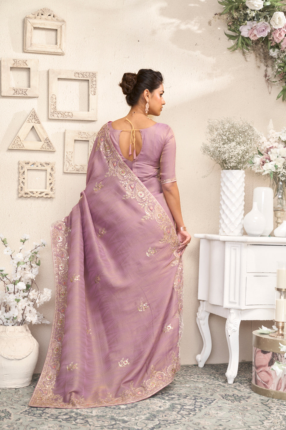 Laxmipati Raang Saaz Purple Silk Saree with Floral Embroidery