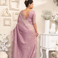 Laxmipati Raang Saaz Purple Silk Saree with Floral Embroidery