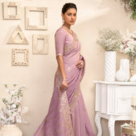Laxmipati Raang Saaz Purple Silk Saree with Floral Embroidery