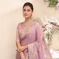 Laxmipati Raang Saaz Purple Silk Saree with Floral Embroidery