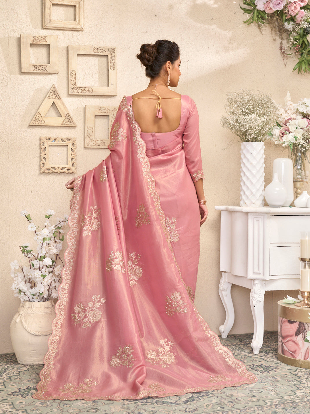 Laxmipati RaangSaaz Pink Silk Saree with Floral Embroidery