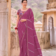 Laxmipati Leheriya Printed Chiffon Saree in Magenta Color with Unstitched Blouse