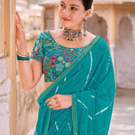 Laxmipati Leheriya Printed Chiffon Saree in Turquoise Blue Color with Unstitched Blouse