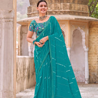 Laxmipati Leheriya Printed Chiffon Saree in Turquoise Blue Color with Unstitched Blouse