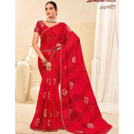 Laxmipati Ice-Cream K-083 Sparkle Chiffon Tomato Saree