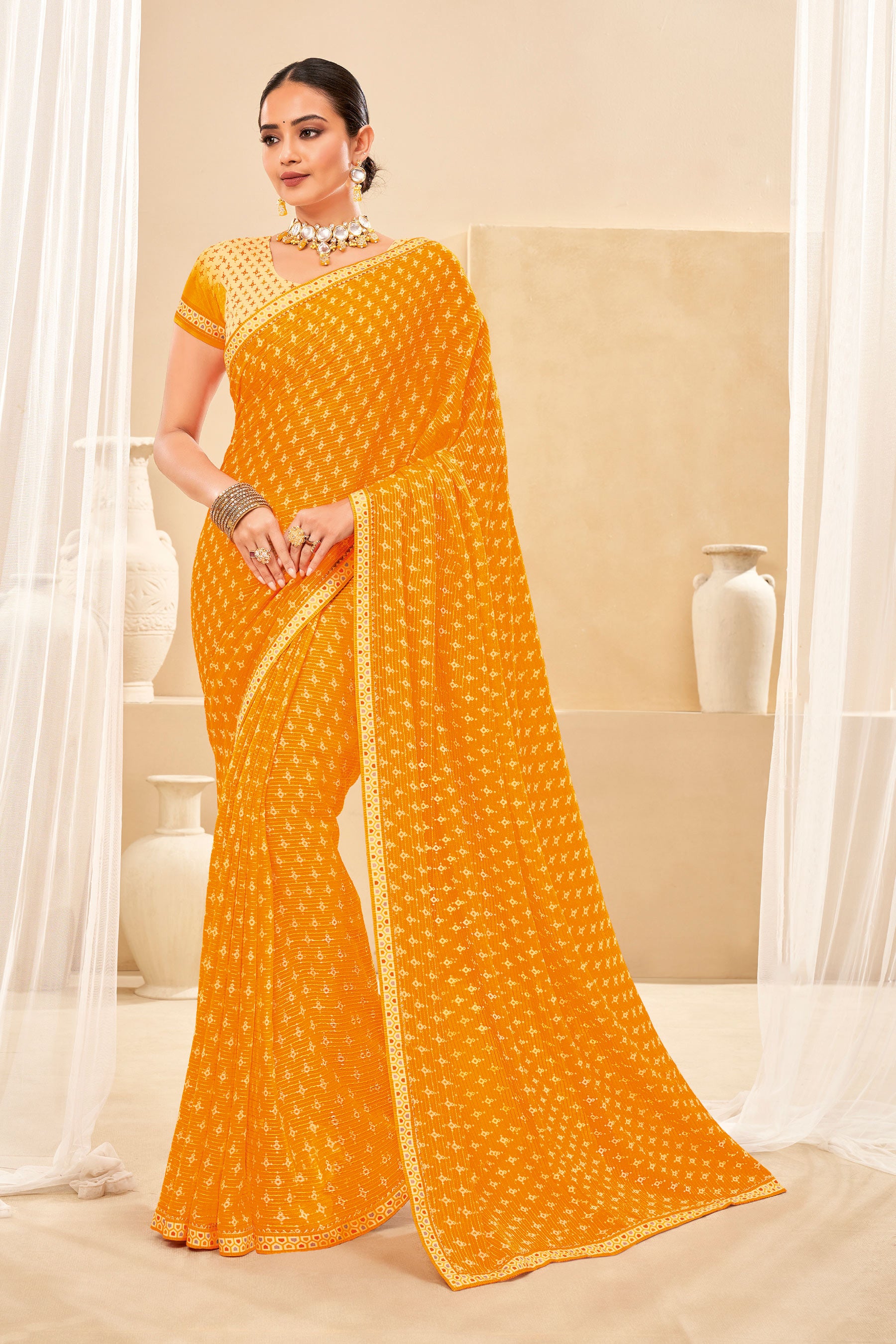 Laxmipati Rasili K-085 Georgette Mustard Saree