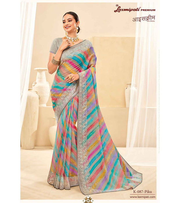 Laxmipati Ice-Cream K-087 Sparkle Chiffon Multicolor Saree