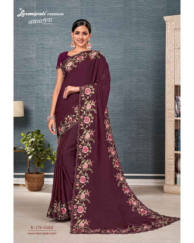 Laxmipati Nayantara  K-176 Silk Tissue Maroon Saree