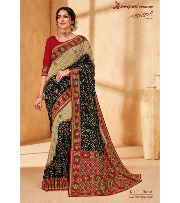 Laxmipati Manmohini K-190 Tangail Silk Chikoo & Black Saree
