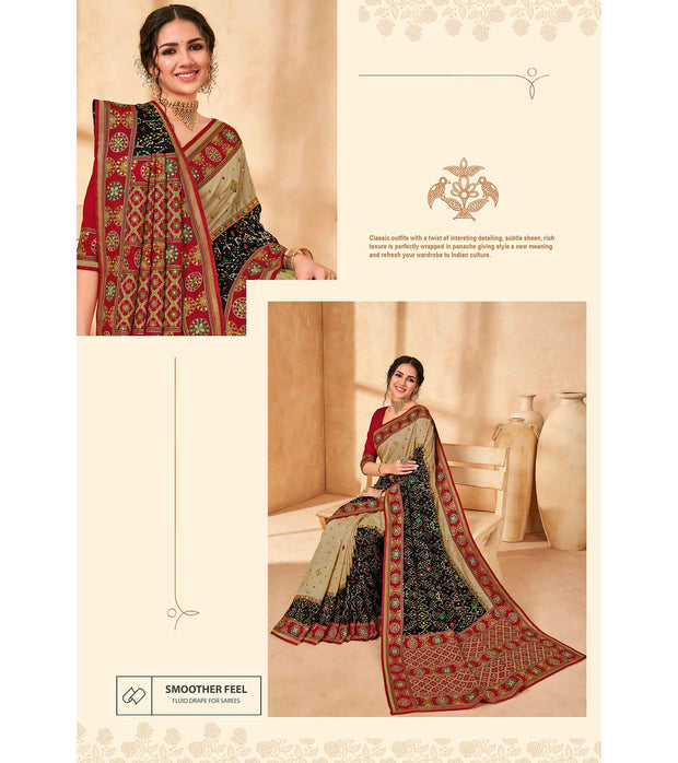 Laxmipati Manmohini K-190 Tangail Silk Chikoo & Black Saree