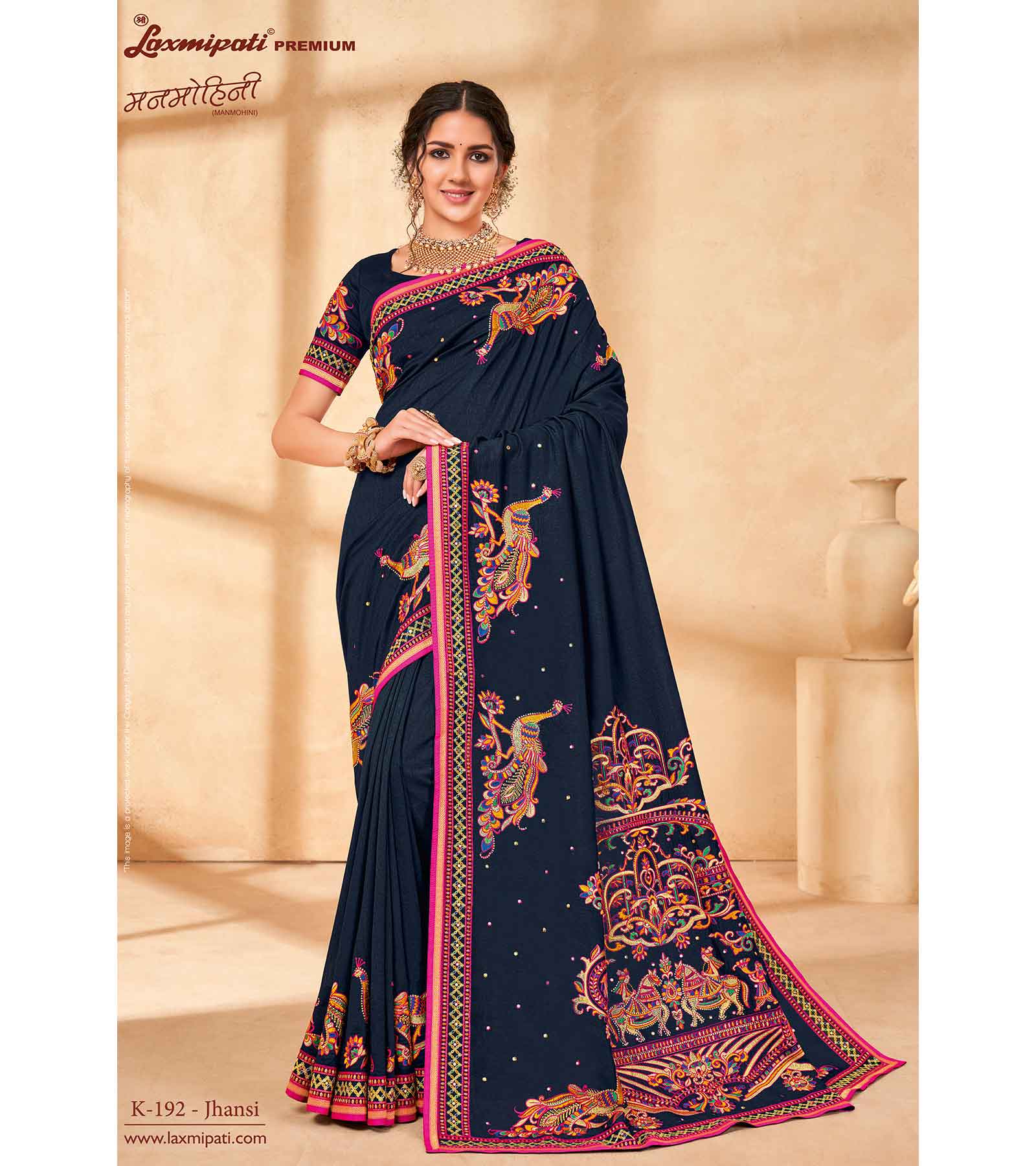 Laxmipati Manmohini K-192 Tangail Silk Navy Blue Saree