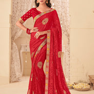 Laxmipati Ghevar K-205 Brasso Red Saree