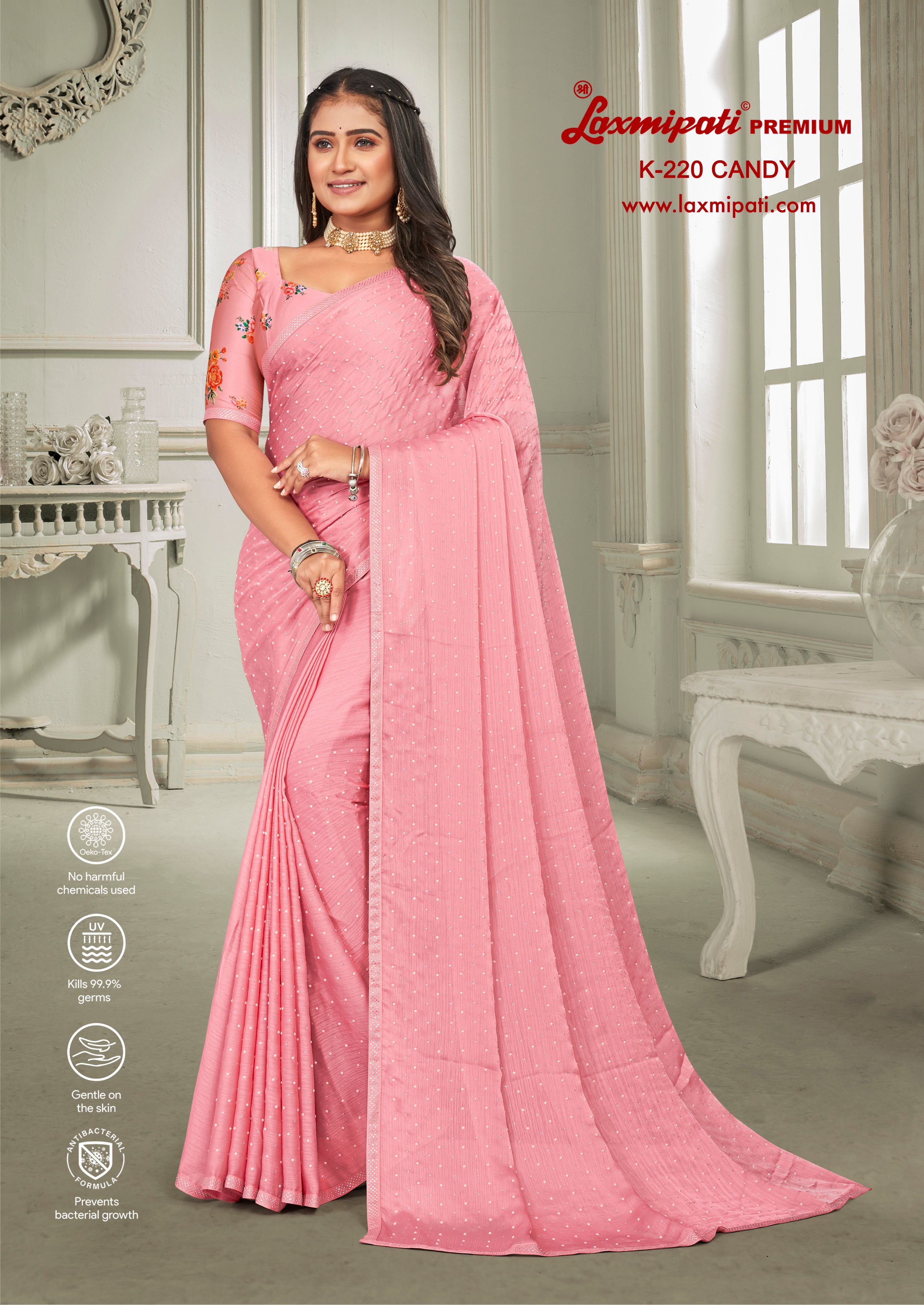 Laxmipati 9Color K-220 Satin Chiffon Pink Saree