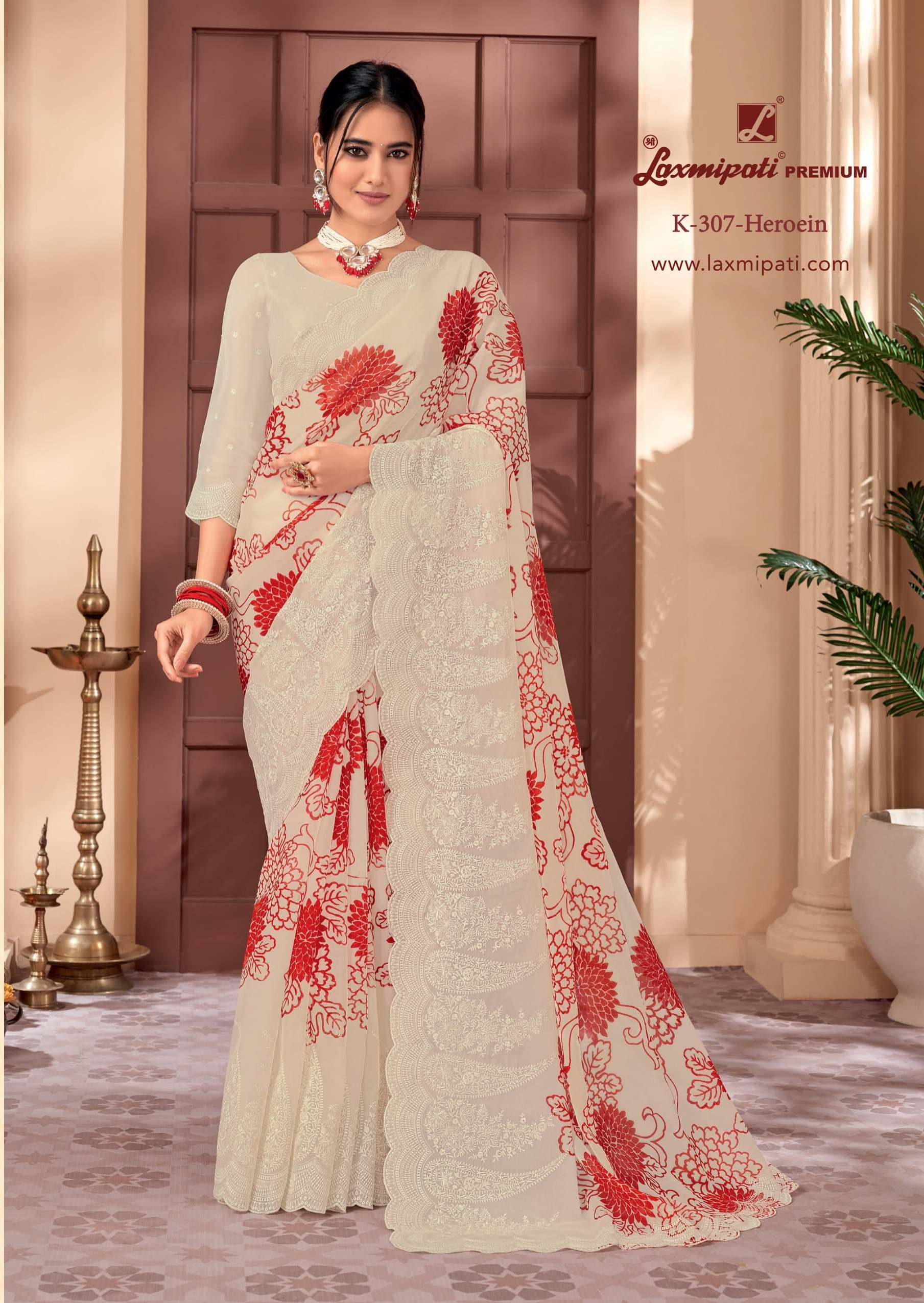 Laxmipati 9Color K-307 Organza Cream Saree