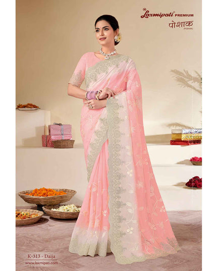 Laxmipati POSHAK K-313 Tissue Pink Shaded Saree