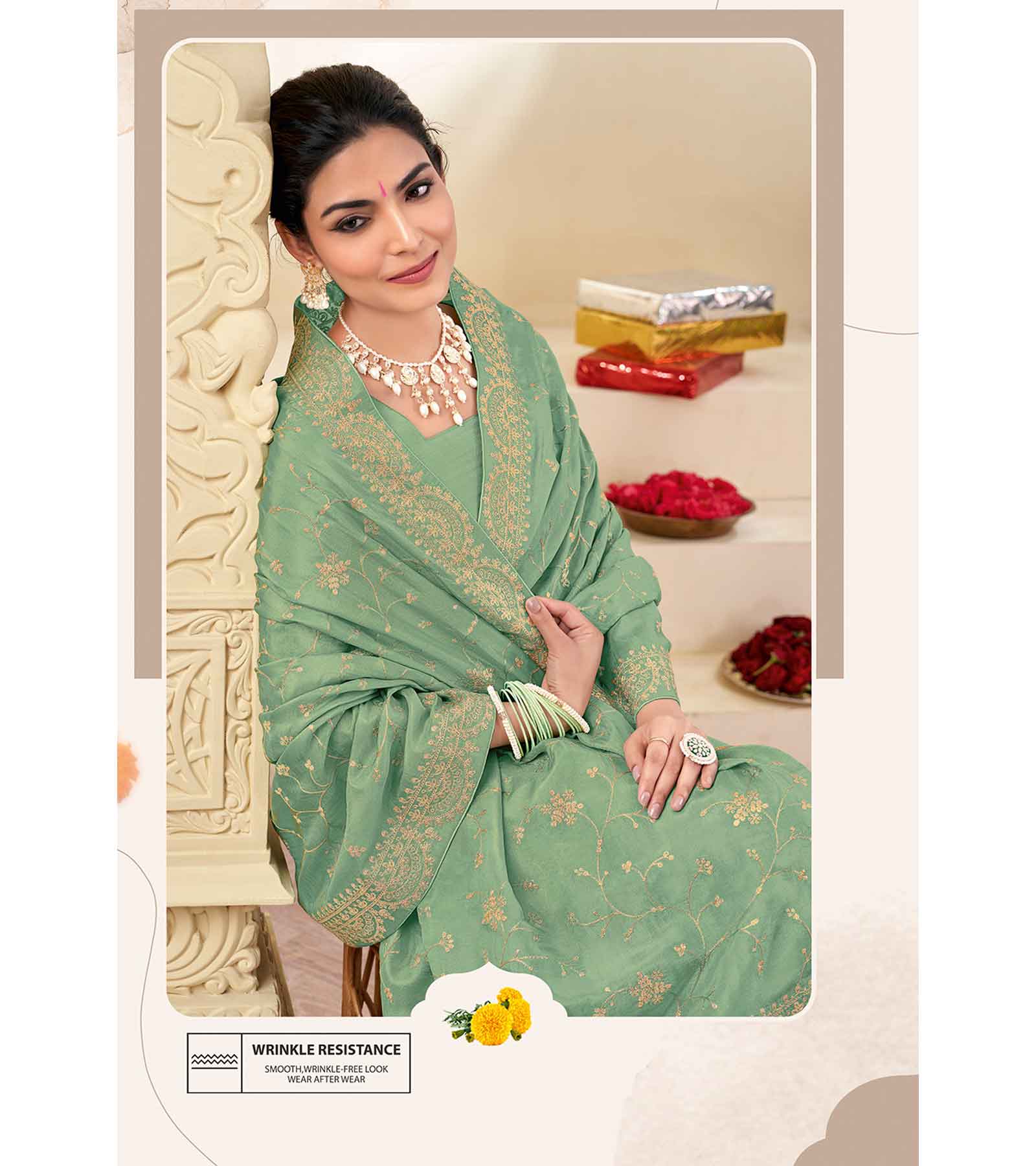 Laxmipati POSHAK K-319 Silk With Smoke Pista Green Saree