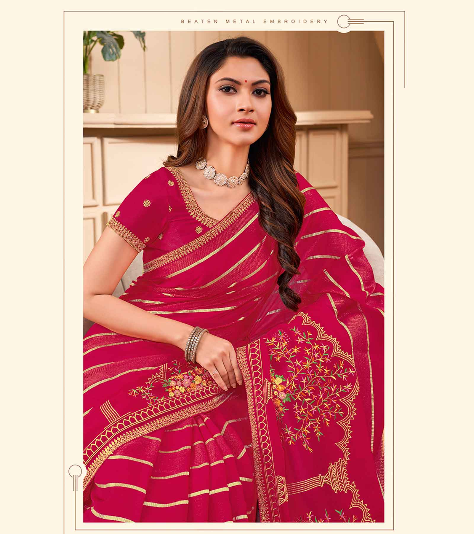 Laxmipati JHUMKA K-350 Tissue Organza Dark Pink Saree