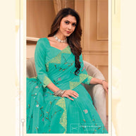 Laxmipati JHUMKA K-353 Chiffon Turquoise Saree