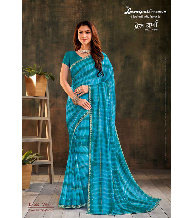 Laxmipati Prem Varsha K-366 Satin Chiffon Blue Saree