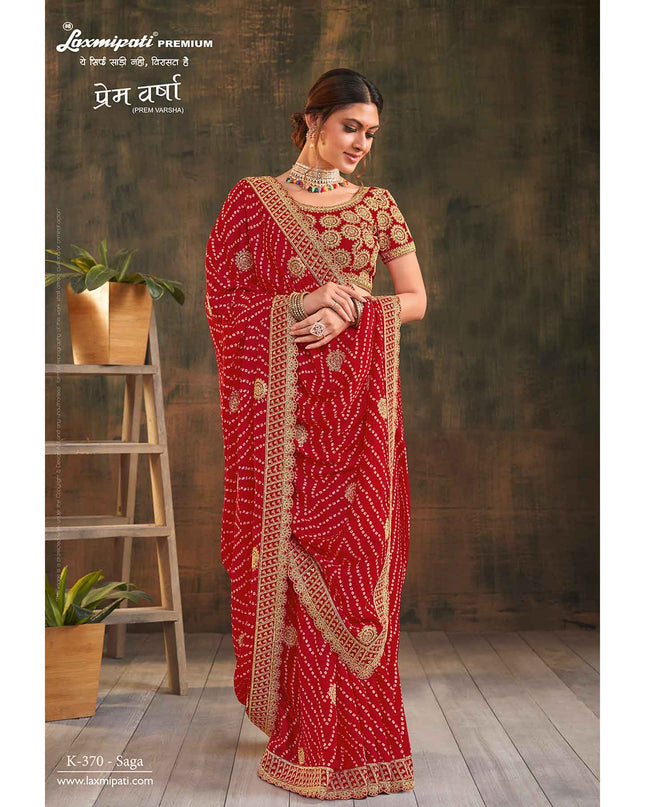 Laxmipati Prem Varsha K-370 Satin Silk Red Saree