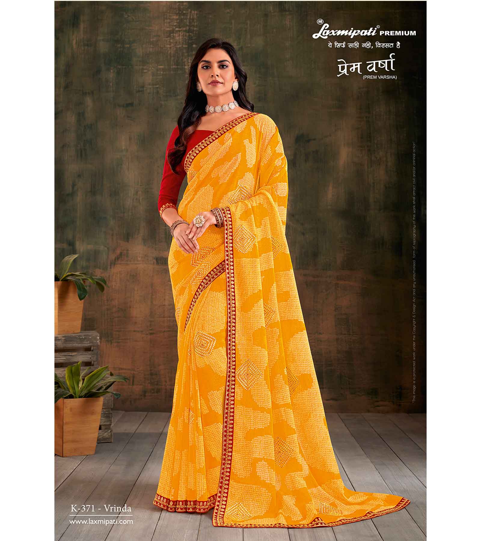 Laxmipati Prem Varsha K-371 Sprakle Chiffon Yellow Saree