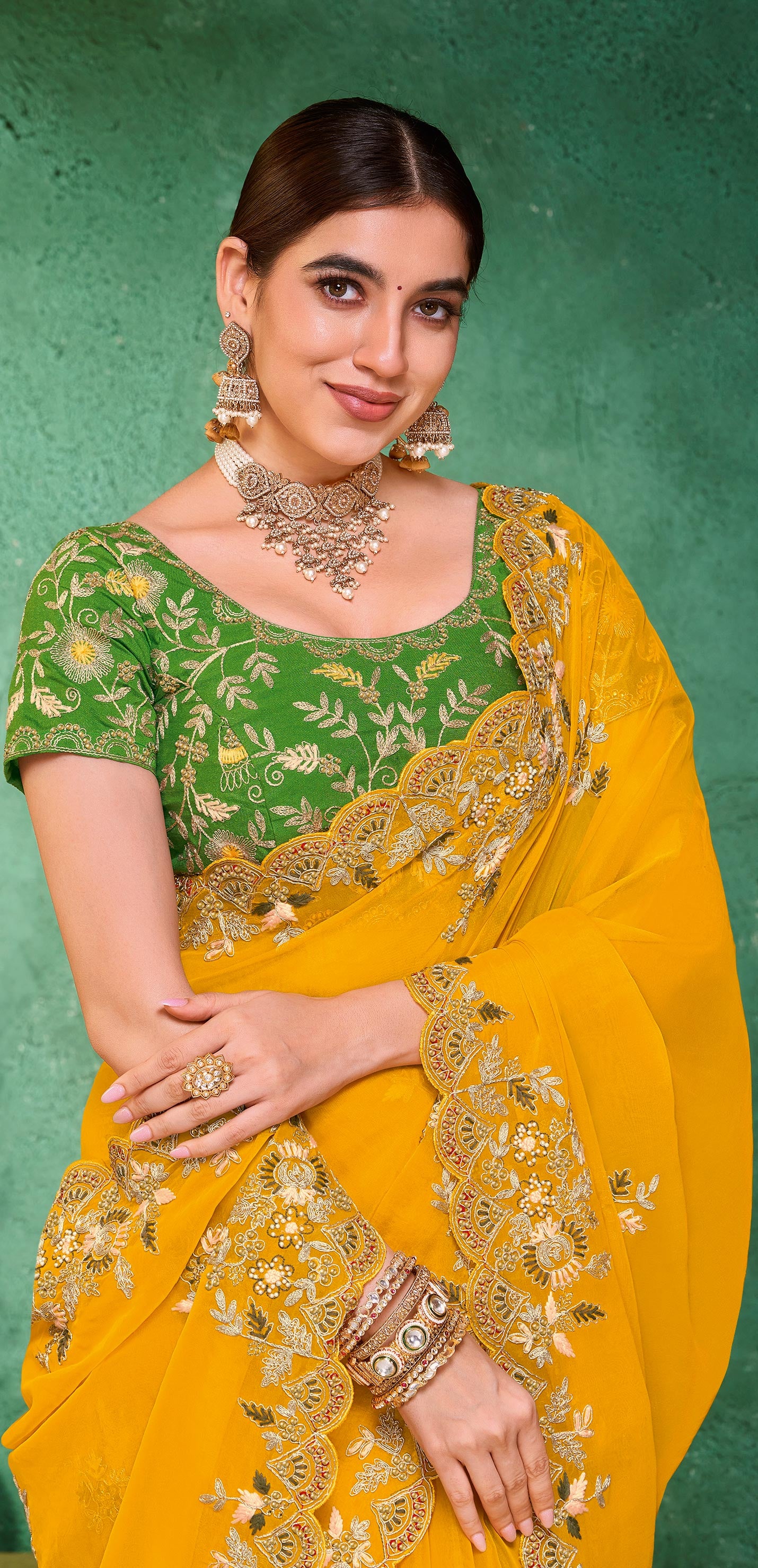 Laxmipati Mangla Gauri Mustard Tissue Organza Saree with Zari Embroidery