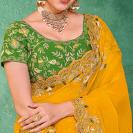 Laxmipati Mangla Gauri Mustard Tissue Organza Saree with Zari Embroidery
