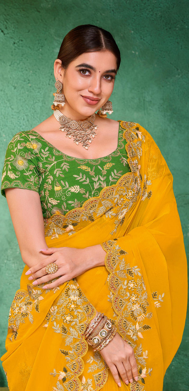 Laxmipati Mangla Gauri Mustard Tissue Organza Saree with Zari Embroidery