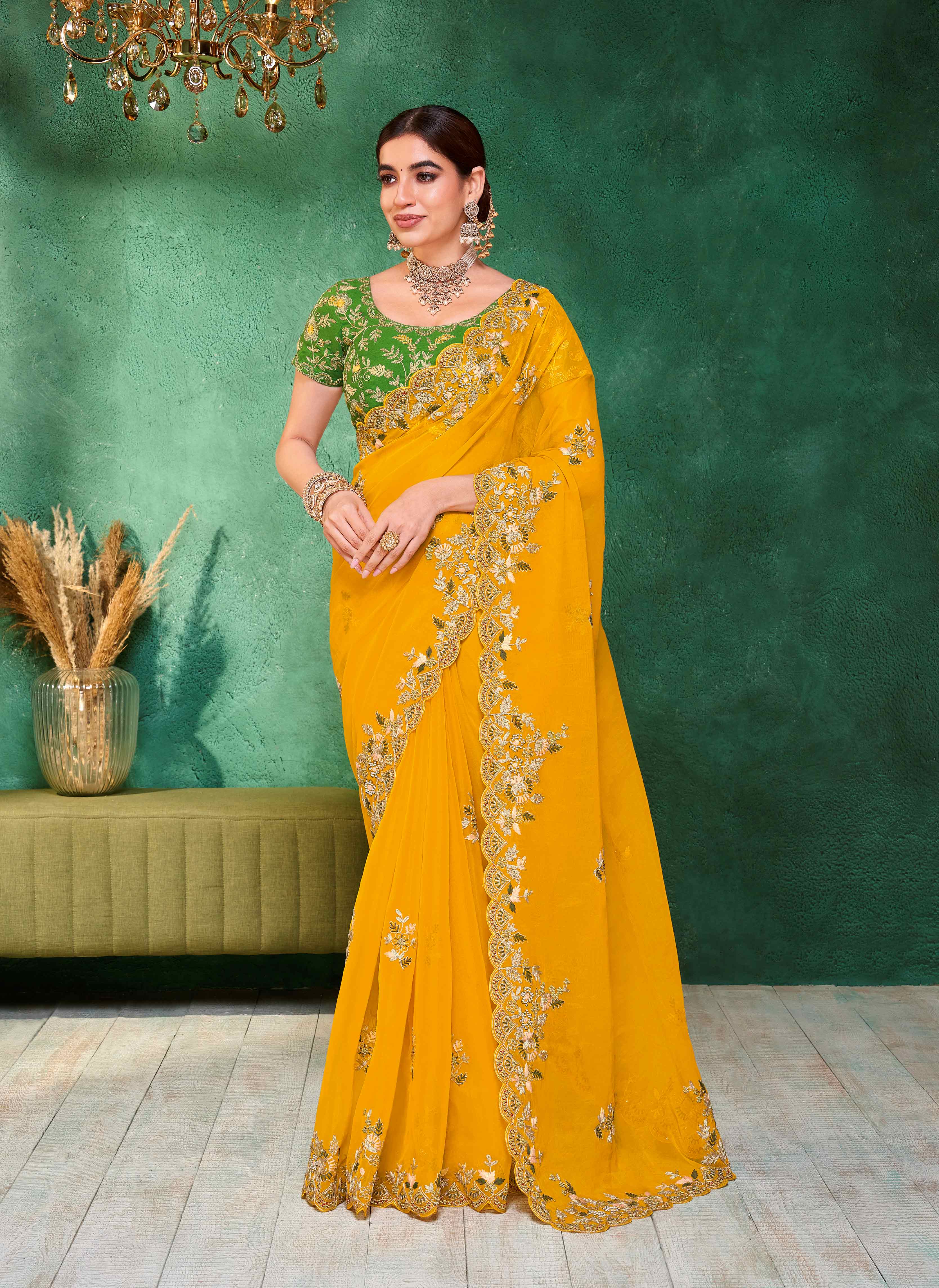 Laxmipati Mangla Gauri Mustard Tissue Organza Saree with Zari Embroidery