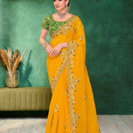 Laxmipati Mangla Gauri Mustard Tissue Organza Saree with Zari Embroidery