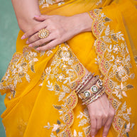 Laxmipati Mangla Gauri Mustard Tissue Organza Saree with Zari Embroidery