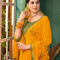 Laxmipati Mangla Gauri Mustard Georgette Saree with Floral Embroidery