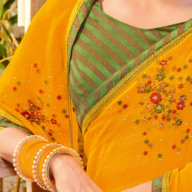 Laxmipati Mangla Gauri Mustard Georgette Saree with Floral Embroidery