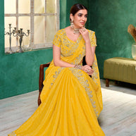 Laxmipati Mangla Gauri Yellow Chiffon Saree with Zari Embroidery