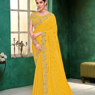 Laxmipati Mangla Gauri Yellow Chiffon Saree with Zari Embroidery