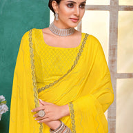 Laxmipati Mangla Gauri Yellow Chiffon Saree with Zari Embroidery