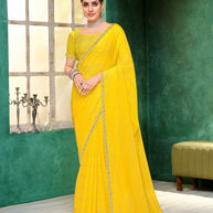 Laxmipati Mangla Gauri Yellow Chiffon Saree with Zari Embroidery