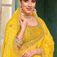 Laxmipati Mangla Gauri Yellow Silk  Saree with Zari Embroidery