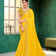 Laxmipati Mangla Gauri Yellow Silk  Saree with Zari Embroidery