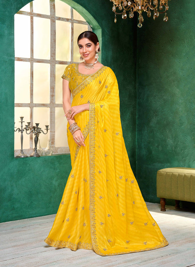 Laxmipati Mangla Gauri Yellow Silk  Saree with Zari Embroidery