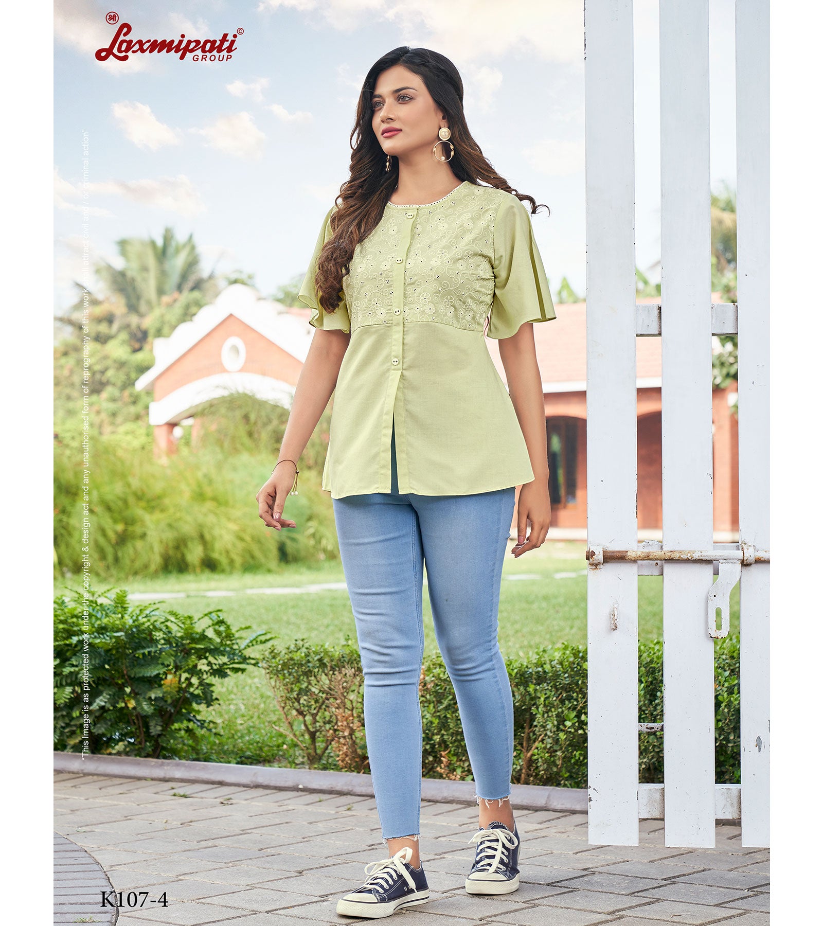 Laxmipati  Poly Cotton Tea Green Kurti