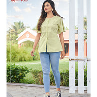 Laxmipati  Poly Cotton Tea Green Kurti