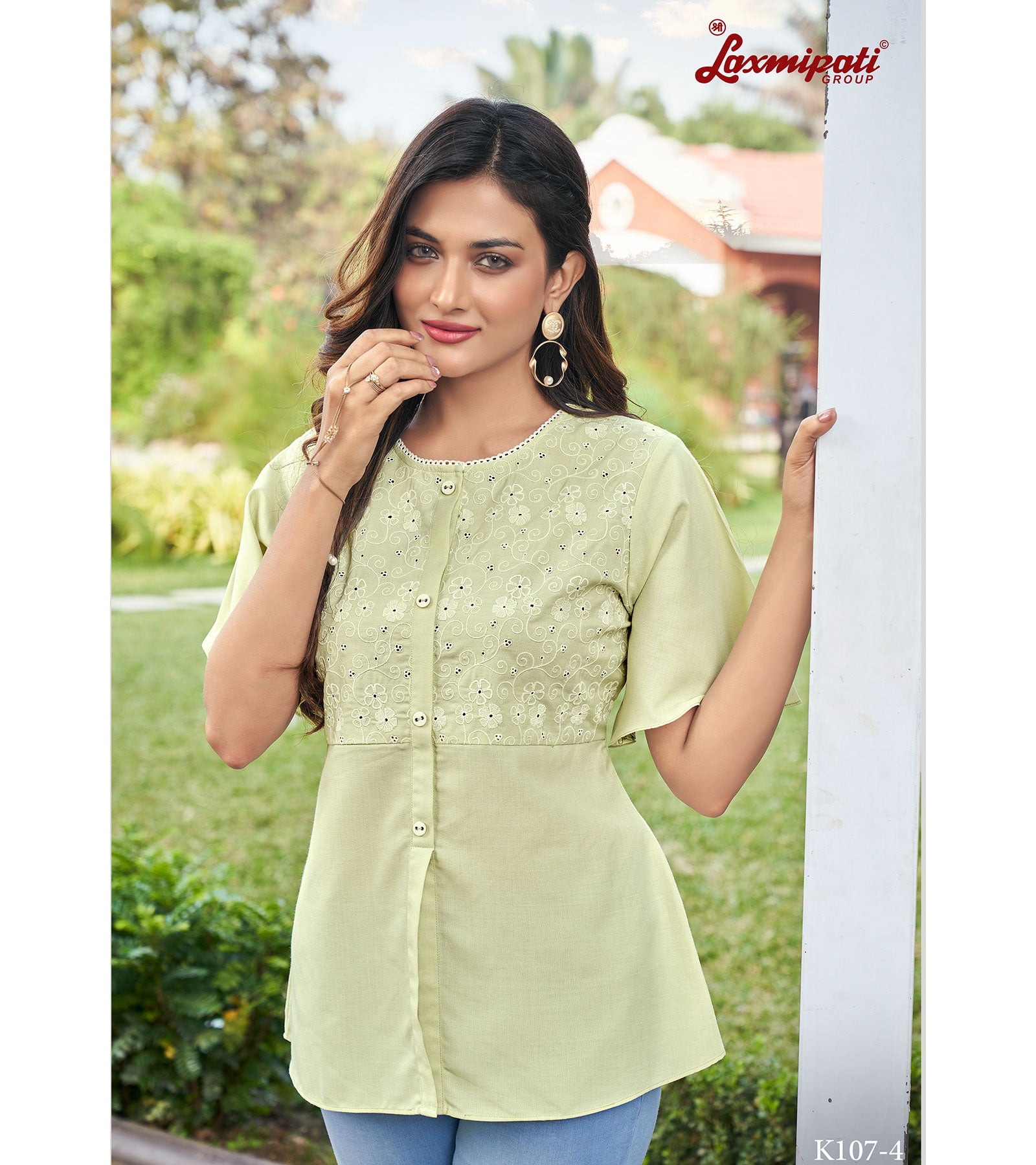 Laxmipati  Poly Cotton Tea Green Kurti